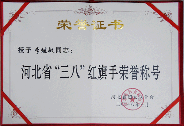 巾帼建功 感恩奉献——李继敏总裁荣获“河北省三八红旗手”荣誉称号 - 河北